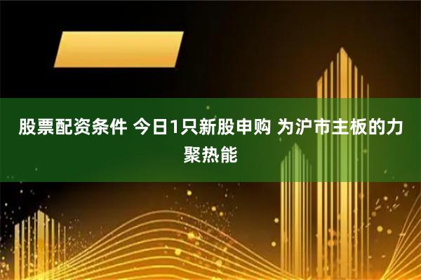 股票配资条件 今日1只新股申购 为沪市主板的力聚热能